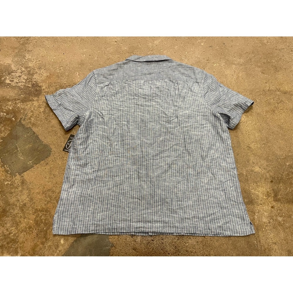 Lucky Brand Shirt Mens XL Blue Striped Linen Short Sleeve Camp Collar Casual - Picture 9 of 16